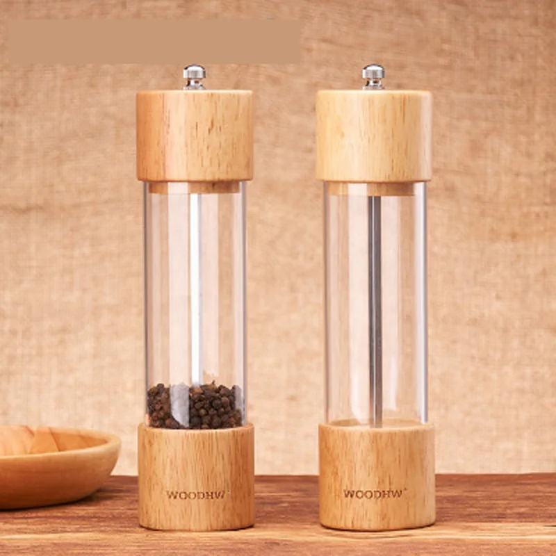 1 pc Pepper Mill Full Transparent Pepper Grinder Black Pepper Cruet Manual Pepper Masher Manual Salt Spice Grinder Kitchen Tools