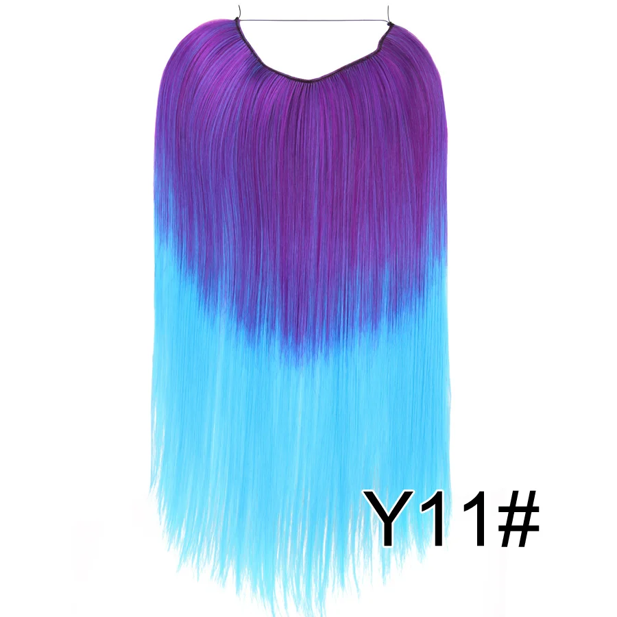 Alileader, 22 дюйма, Омбре, синий цвет, флип, провод, рыба, линия, шиньон, натуральный длинный шелк, прямые, невидимые, Halo, волосы для наращивания, синтетические - Цвет: Y11