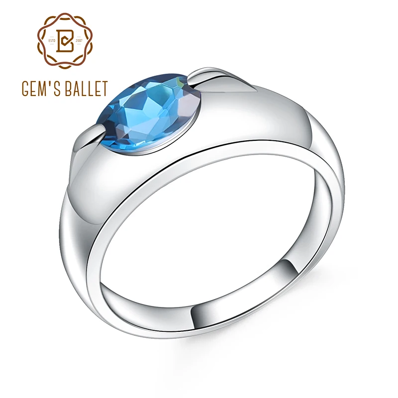 GEM'S BALLET 1.57Ct Natural London Blue Topaz Gemstone Ring 925 Sterling Silver Simple Elegant Rings Fine Jewelry For Women GEM'S BALLET 1.57Ct Natural London Blue Topaz Gemstone Ring 925 Sterling Silver Simple Elegant Rings Fine Jewelry For Women