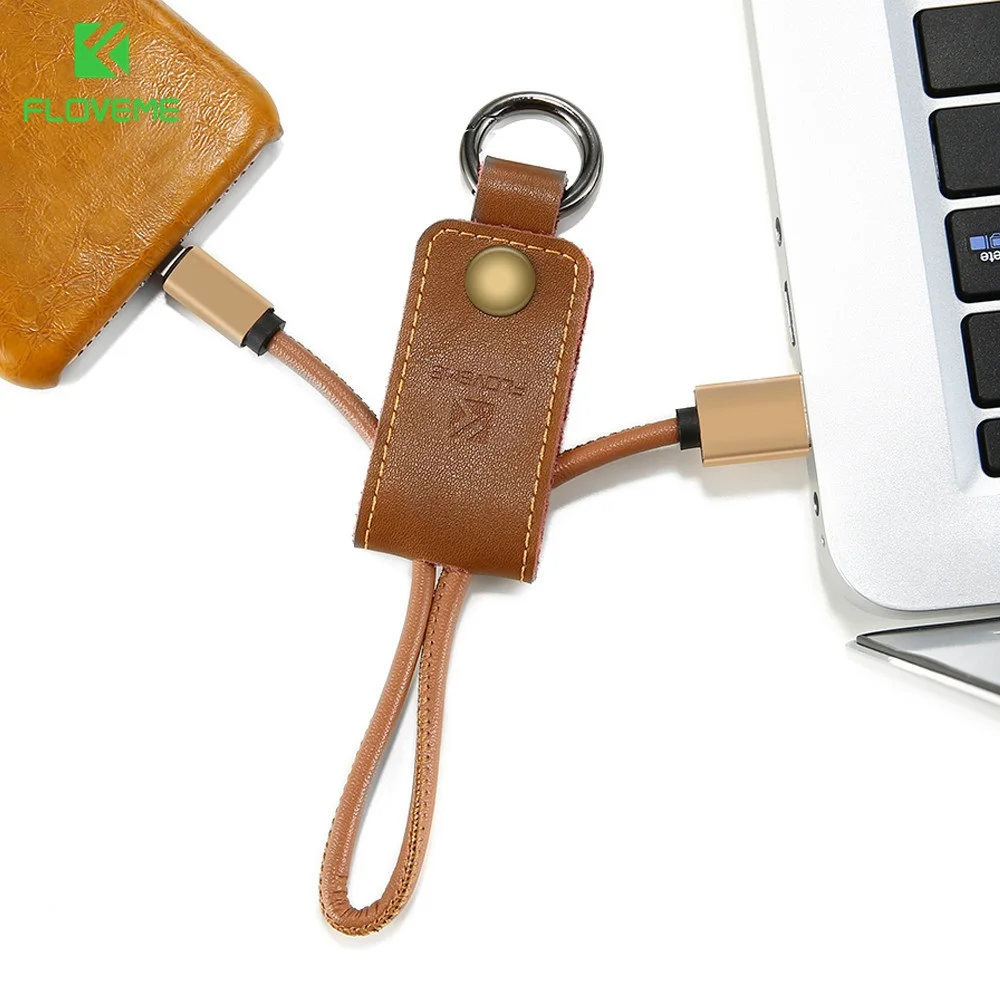 

FLOVEME Leather Key Chain USB Cable For Samsung Huawei Fast Charging Key Ring Micro USB Cables For Xiaomi LG Phone Date Cord