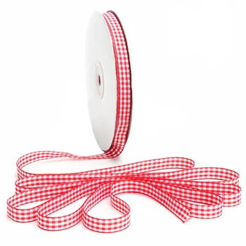 

Botique 45m Full Reel Cut Lengths Gingham Ribbon Sewing Crafts, 10mm Wide Red