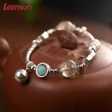 Leensun ювелирные изделия, ручной работы 925 серебро с волосы, хрустальные бусины и амазонитом браслет/браслет подарок для женщин