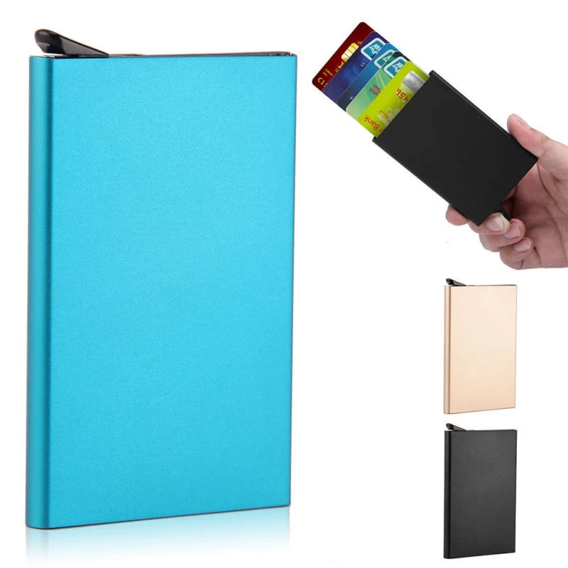 Для мужчин Алюминий RFID Блокировка бумажник с заднего кармана ID держатель для карт мини-тонкий металлический кошелек автоматические