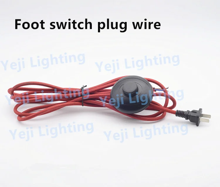 2pin electric power lamp power cord wire with foot switch Red Retro