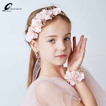 

Pink Flower Headband Crystal Pearl Hair Jewelry Wedding Hair Accessories Girls' Wedding Party Ornaments