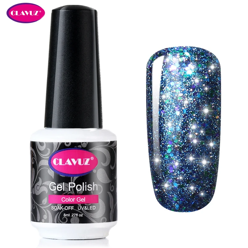 

CLAVUZ 8ML Bling Glitter Starry Gel Nail Polish 30 Color Varnish DIY Nail Art Tips Manicure Base Top Coat Semi Permanant Summer