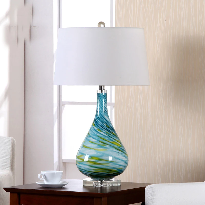 

Led Table lamp Lustre Spiral Table Lamps For Living Room Bedroom Light Glass Desk Lamp Fabric Lampshade Home Lighting abajour