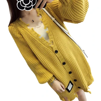 

2017 New Autumn Winter Knitted Thick Cardigan Sweater For Women Long Casual Solid Female Loose Sweaters Cardigan Women MA0014