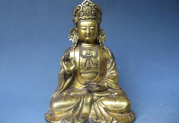 

Быстрая доставка USPS в США S0794 10 "буддизм пагода Классическая старая бронзовая позолота Bodhisattva Kwan-Yin статуя