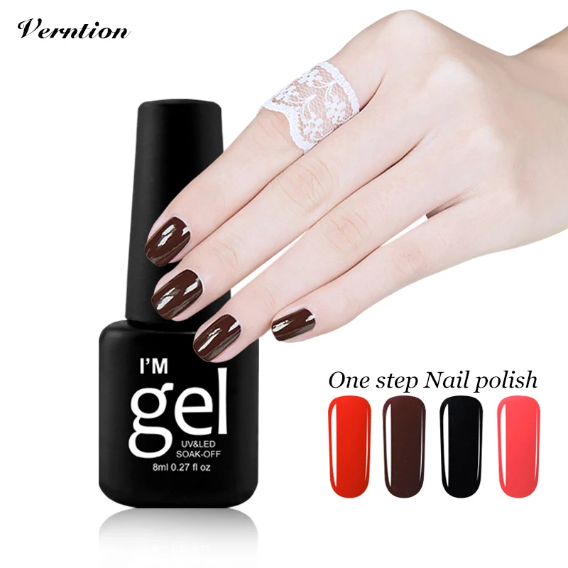 

Verntion Semi Permanent Varnishes Hot Sale 8ml Soak Off UV/LED 24 Colors Long Lasting 3 In 1 One Step Poly Gel Nail Polish
