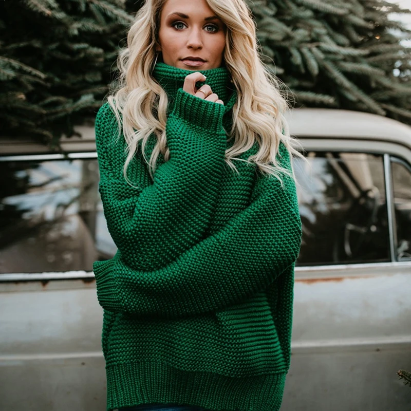 JAPPKBH Winter Sweater Women Fashion Casual Solid Turtleneck Sweater Warm Vintage Loose Long Sleeve Knitted Pullover Sweaters