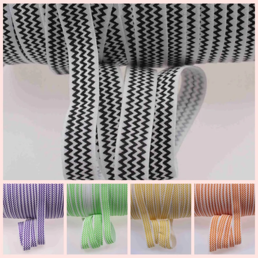 

11 colors 5/8" 15mm stripe waves FOE elastic chevron fold over elastic 50 yards/roll