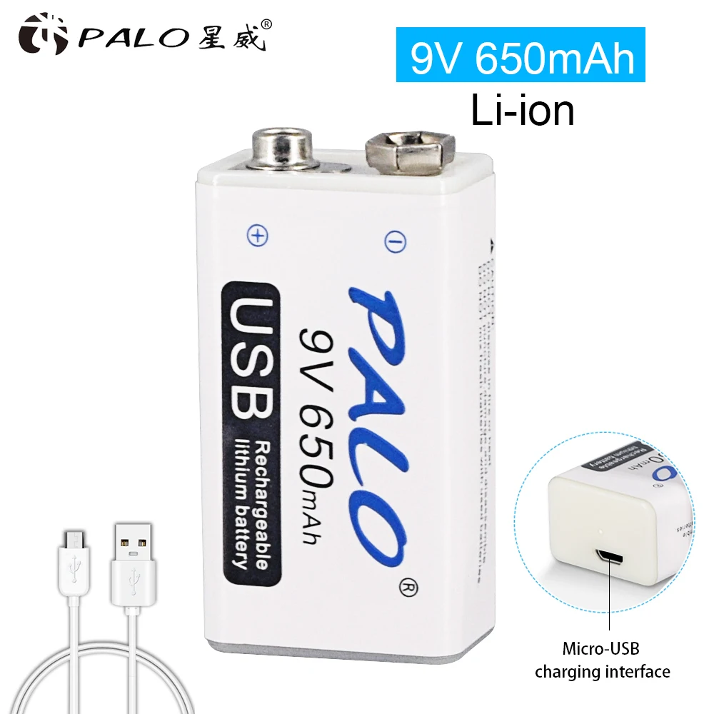 

PALO 9v 650mah battery USB 9v li-ion lithium battery rechargeable battery 6f22 battery for mricophone Microphone Remote