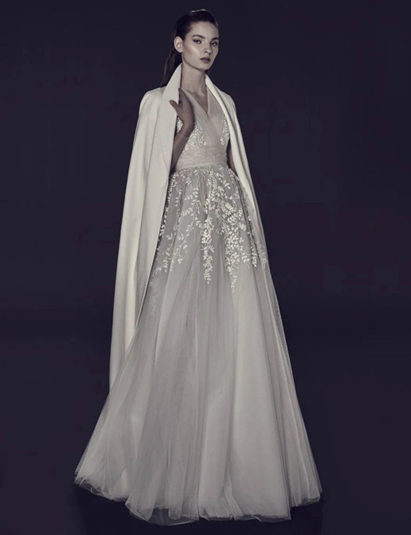 2016 Elegant Puffy Pleated tulle Prom Gowns Sleevrees A Line Long V