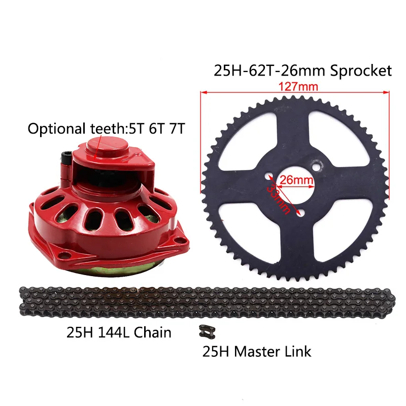 26inner Dia 62T SET Mini Moto 47cc 49cc Drive System 25H Chain with Gear Box And Rear Sprocket Fit Mini Moto Pocket Bike - Color: 26inner Dia 62T SET