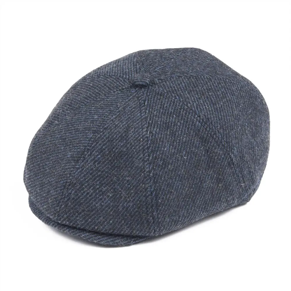 VOBOOM Navy Blue Herringbone Wool Tweed Newsboy Cap Men Women Flat Ivy Caps Cabbies Hat 8 Panel