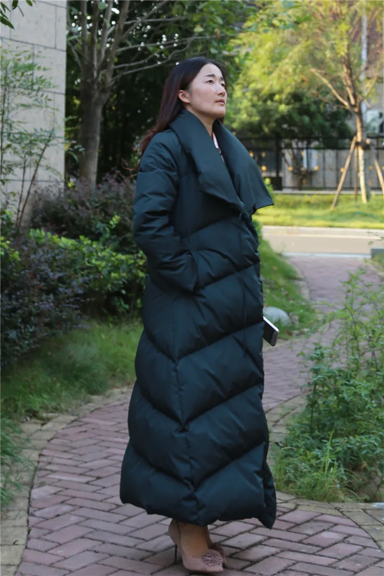 

2018 New Winter Fashion Duck Down Coat For Women Thick Outwear Ladies Jackets Parka X-Long Maxi Ankle Length Green Black XXL 2XL