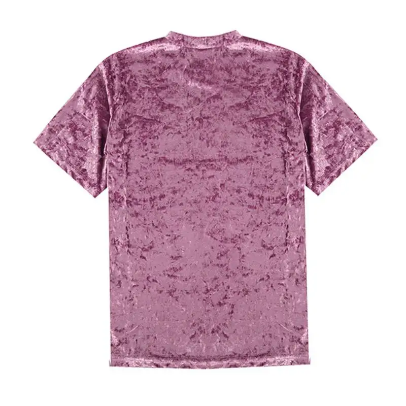 Летние топы с круглым вырезом, повседневные женские розовые бархатные футболки с коротким рукавом, Женские винтажные футболки