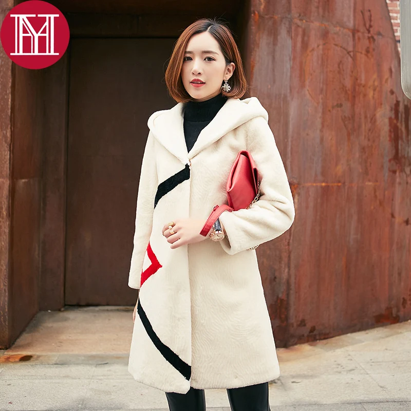 

2019 womens real natural knitted wool jacket thick warm real knit wool fur coat lady winter long real wool fur hooded overcoat