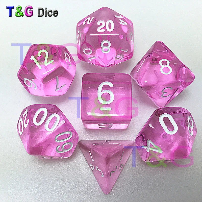 Wholesales 7pcs/set Translucent RPG Dice Set D4,d6,d8,d10,d10,d12,d20