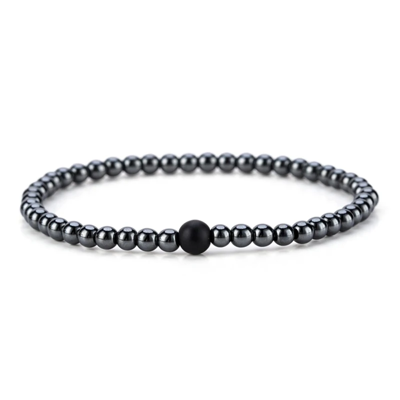 Noter 4mm Small Hematite Bracelet High Quality Black Beads Stone Braslet For Hombre Yoga Jewelry Unisex Minimalist Charm Braclet - Окраска металла: Round