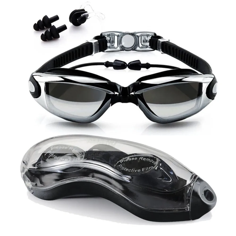 Очки для плавания ming HD с защитой от запотевания УФ очки для плавания для взрослых с затычками для ушей и зажимами для носа чехол для взрослых детей в бассейнах