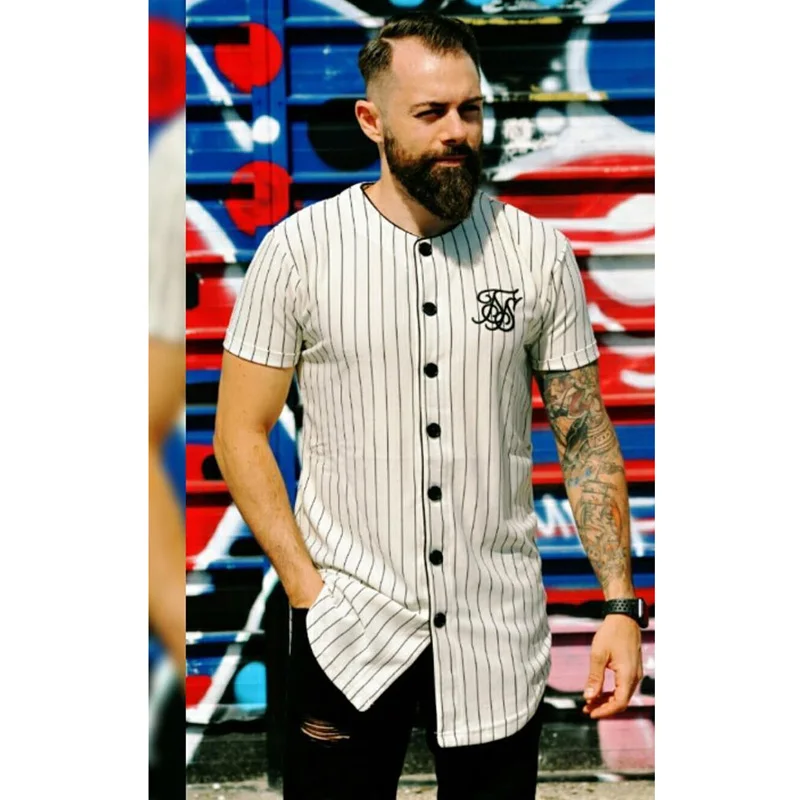 Лето модная мужская уличная хип-хоп Футболка Sik шелковая вышивка шелковая бейсбольная форма полосатая рубашка мужская брендовая одежда