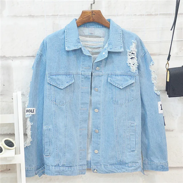 Danjeaner Where is My Mind? Korea Retro Washing Frayed Embroidery Letter Patch Bomber Jacket Blue Ripped Distressed Denim Coats 1