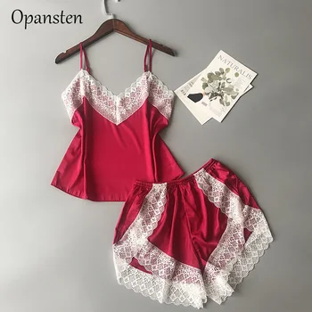 

Opansten Silk Pyjamas Sets Sexy Women Sleepwear Summer Nightgowns Fashion Lace Satin For Female Homewear Pizama Damska