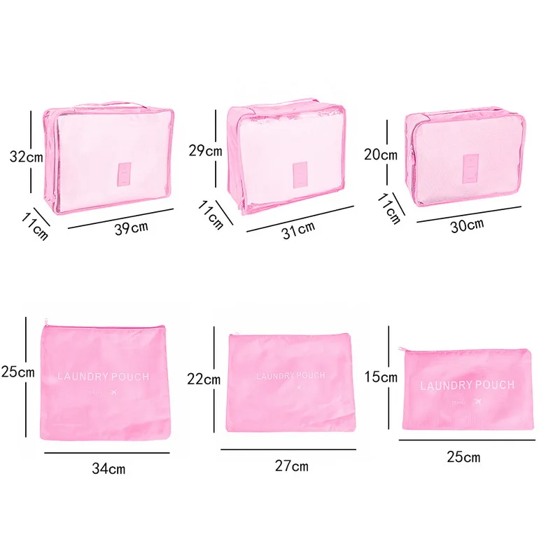 6 шт. дорожная сумка для хранения багажа одежда отделка сумка для хранения дорожная Одежда Органайзер 40 см x 31 см x 12 см - Цвет: Pink