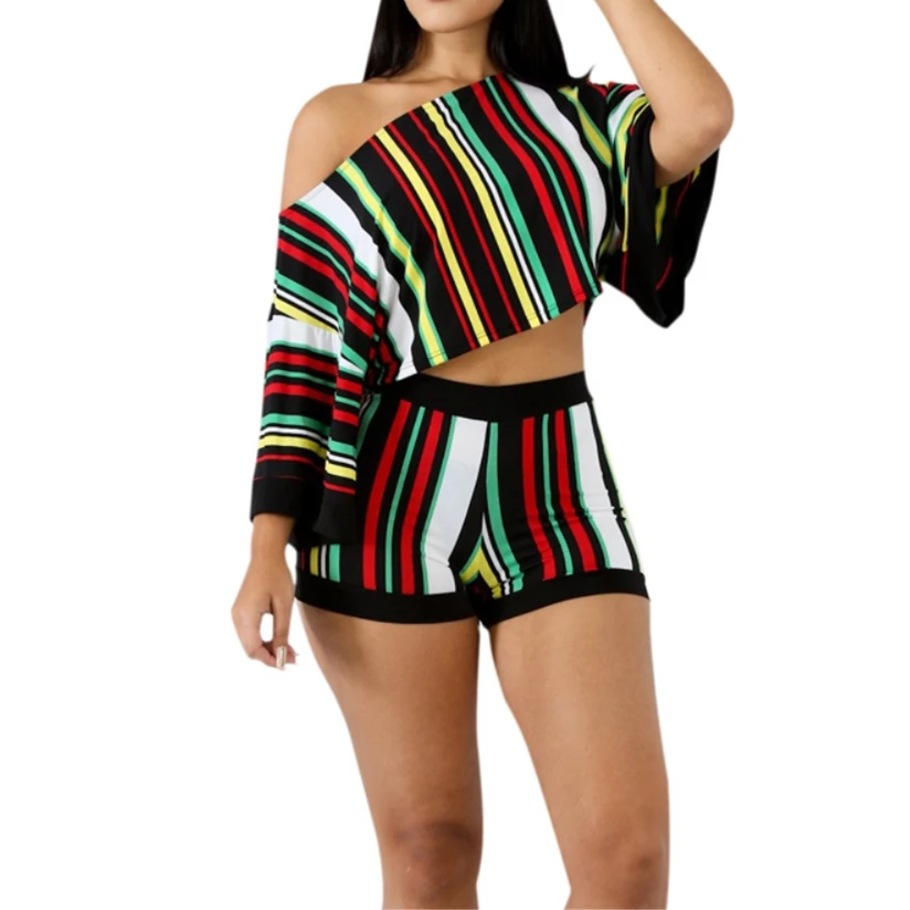 

Vintage Neon Green Pink 2 Piece Set Women O Neck Half Sleeve Loose Crop Top+High Waist Short Pants Elegant 2 Piece Matching Set