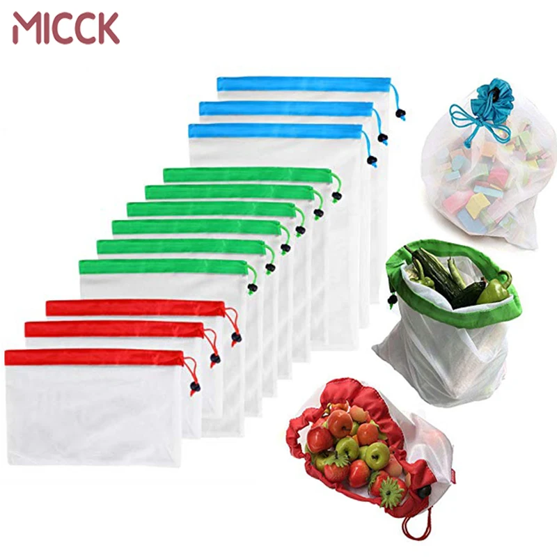 MICCK 12 шт многоразовые сетчатые сумки моющиеся экологически чистые для хранения