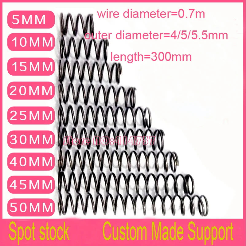 5 шт. 0 7*4/5/5. 5*300 мм серия точечная пружина 7 Пружина сжатия провода OD = 4/5/5. |