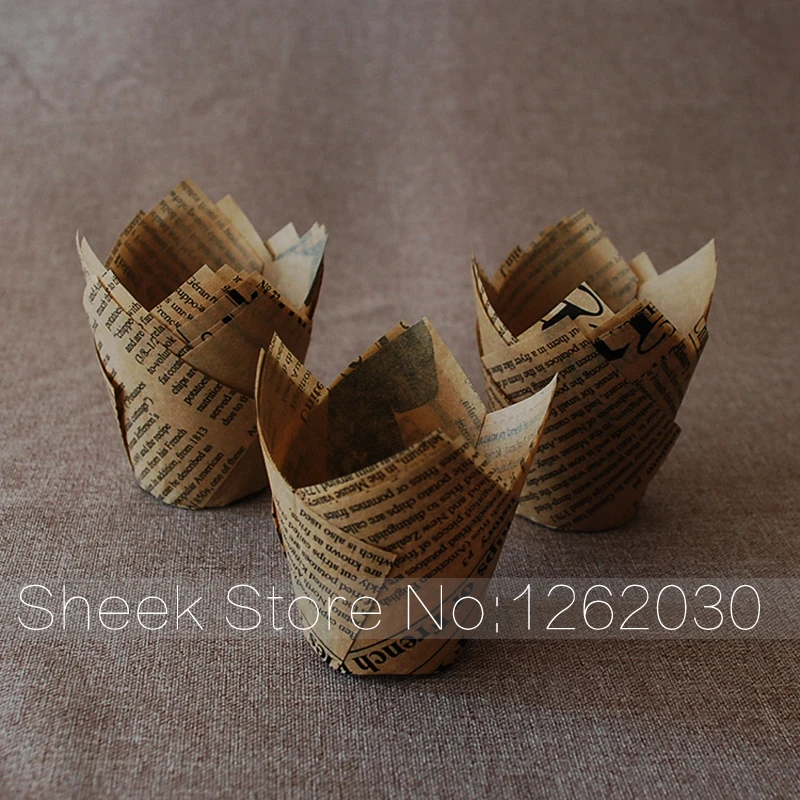 

100 Pcs/pack Brown Newspaper paper cupcake liners baking Tool /Tulip muffin cup