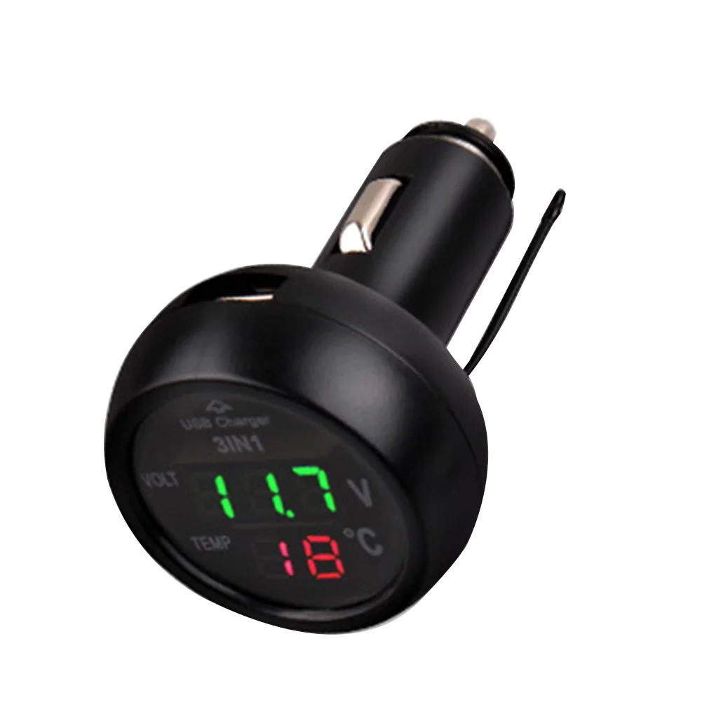 

Three In One Multi-function Car Voltmeter, On-board Thermometer, USB Mobile Phone Charger Interior Accessories Black