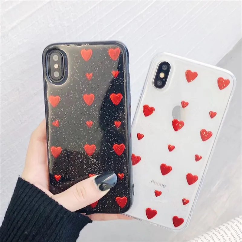 

Glitter sparkling love heart soft Phone Cases For iPhone X 8 plus 7 6 6S Plus Capa Case For iphone X XS MAX XR fundas coque
