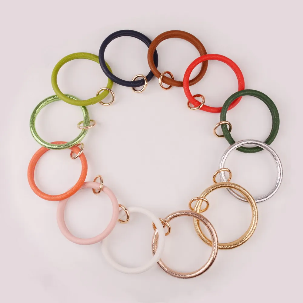 

Rainbery 2019 New Fashion PU Leather O Key Chain Multicolor Custom Circle Wristlet Keychain Wholesale For Women Girls DZ0089