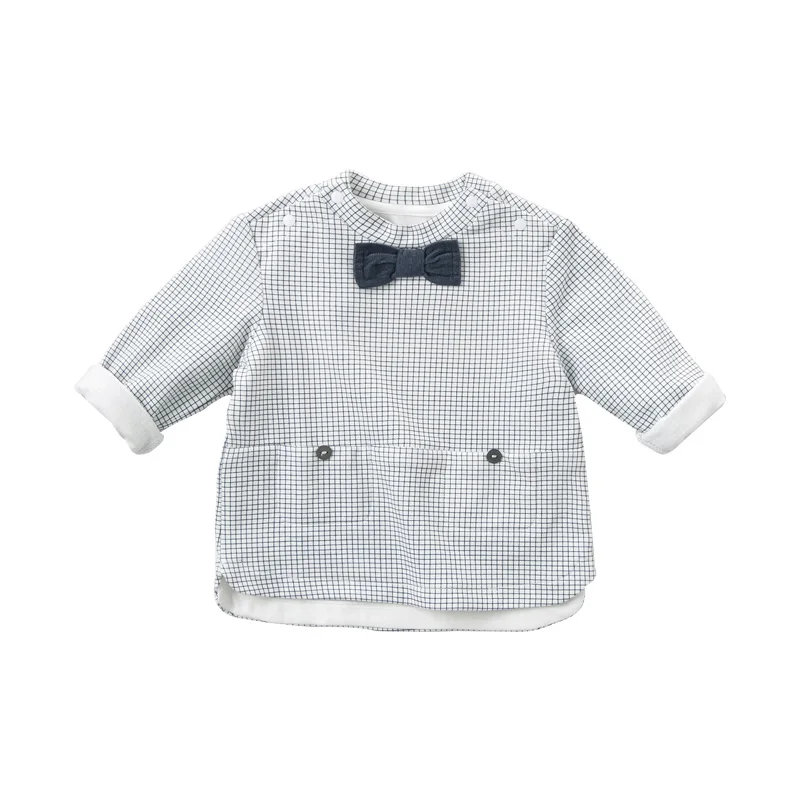 DB11652 dave bella/Осенняя клетчатая футболка для маленьких мальчиков хлопковый топ для малышей, Детские футболки, пуловер Одежда с длинными рукавами - Цвет: plaid