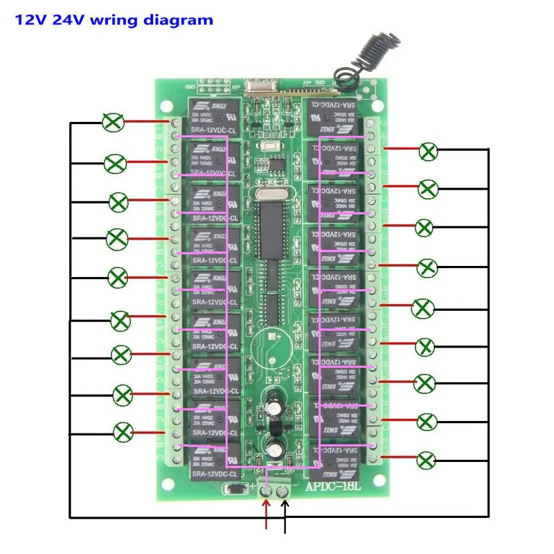 DC 12V 24V 18 CH 18CH RF беспроводной пульт дистанционного управления светильник переключатель двигателя приемник, 315/433 MHz