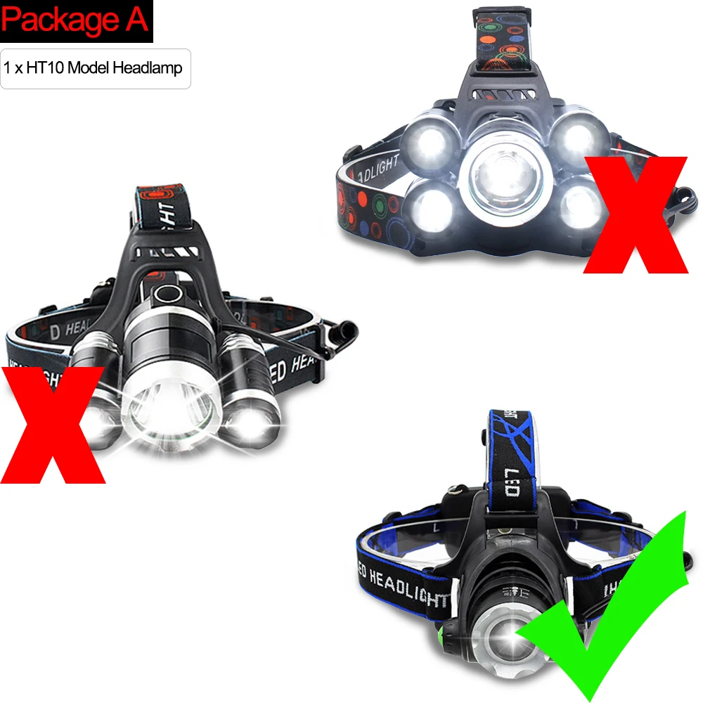 50000LM светодиодный налобный фонарь мощный T6 светодиодный головной светильник Водонепроницаемый головной светильник головной Фонарь налобный фонарь с Перезаряжаемые 18650 Батарея - Испускаемый цвет: Package A