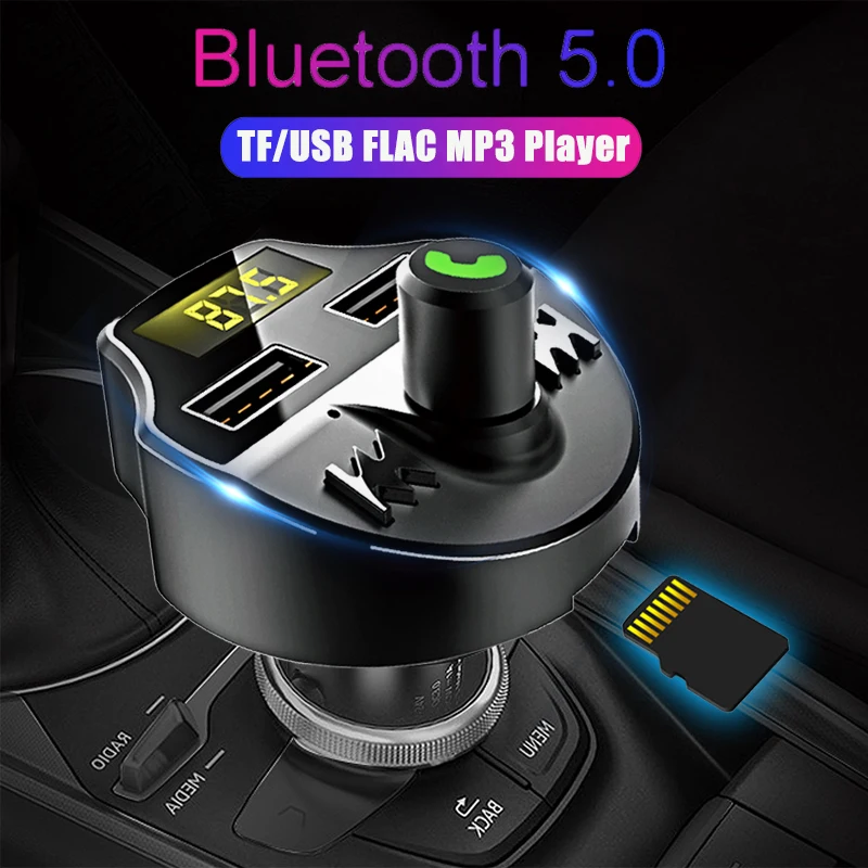 

JINSERTA Bluetooth 5.0 Car FM Transmitter Wireless Hands-Free Calls Mp3 Player QC3.1 Dual USB Charger TF Card U Disk Music Play