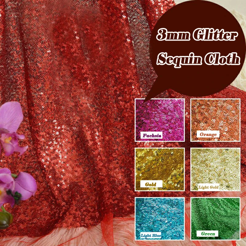 

1 Yard DIY 3mm Sparkly Embroidery lace Mesh Sequin Fabric For Backdrop Photo Booth Clothes Events Christmas Decoration 15 Colors