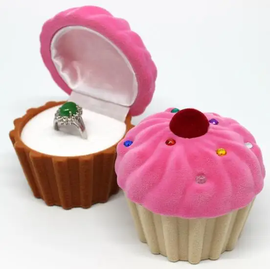 Форма чашки торта бархатная коробочка для кольца серьги, ожерелья Подарочные коробочки для ювелирных украшений чехлы для свадебного кольца День святого Валентина 50 шт