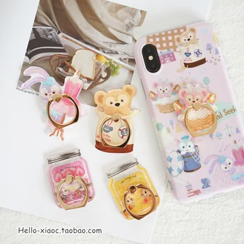 

1pc Cartoon Minnie Mickey Duffy Shirlymay Stelalou phone holder Dale Chip Finger Phone Ring Holder Dolls Accessories