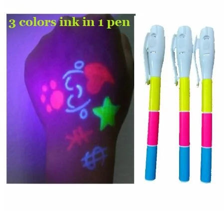 

3 Colors UV Fluorescent Pen Light Combo Creative Stationery Invisible Ink Pen Stationery Office School Supplies Secret DIY