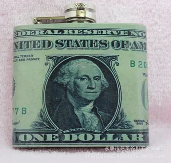 

100pcs/lot Flagon portable 5 oz stainless steel hip flask portable flagon carry genuine foreskin jug painted dollars