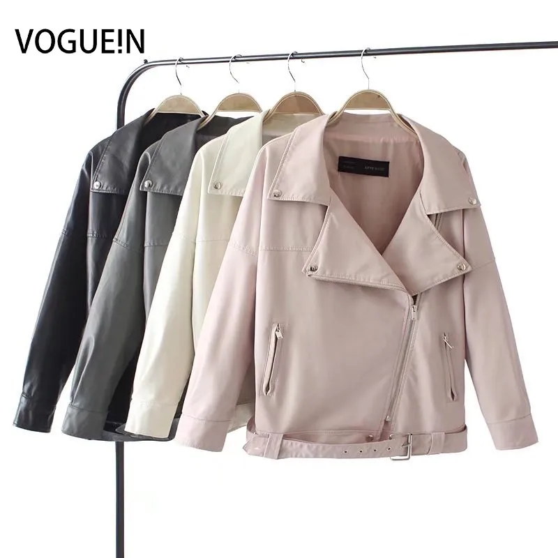 Женские куртки VOGUEIN свободные Куртки из искусственной кожи с ремнем оптовая