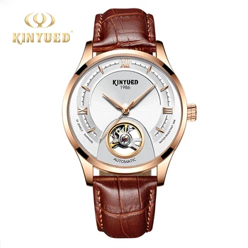 

KINYUED Men Watches Automatic Mechanical Watch Tourbillon Sport Clock Leather Casual Business Retro Wristwatch Relojes Hombre