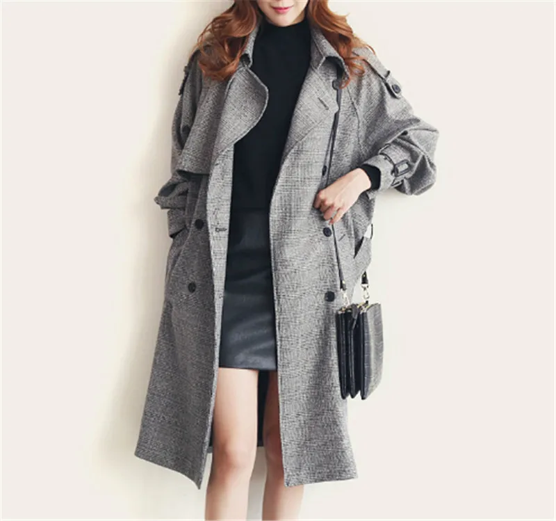 Осенне-зимний Женский Тренч большого размера, модный двубортный Тренч в клетку для женщин, ветровка в английском стиле, пальто WC109