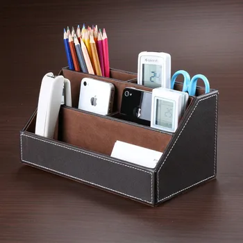

Home Office Wooden Struction Leather Multi-function Desk Stationery Organizer Storage Box, Pen/Pencil ,Cell phone, Business Na